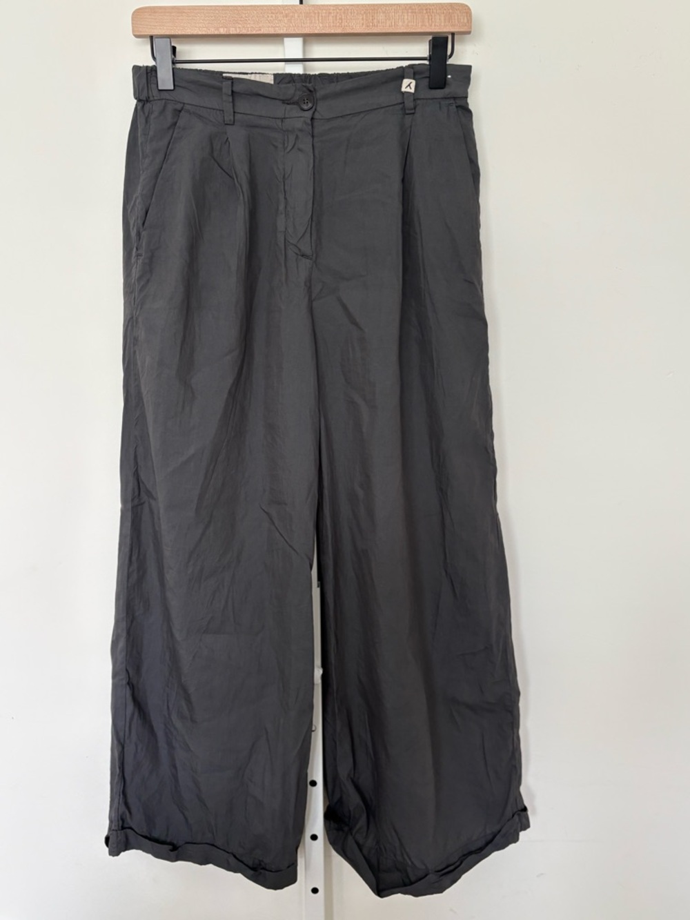Myths Italy Cotton Silk Wide Leg Pants Gray Pleated Crop Trouser EU 40